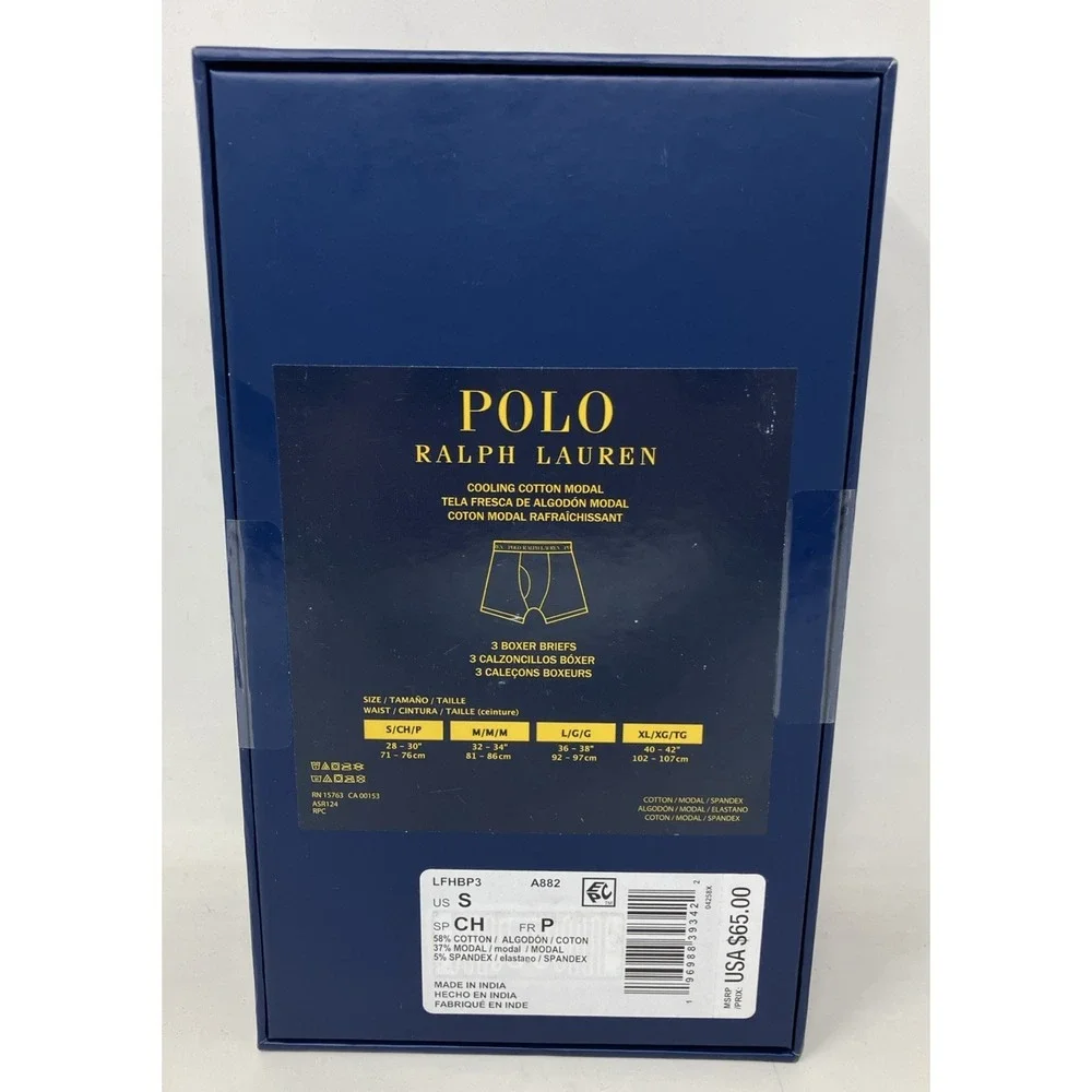 Polo Ralph Lauren Boxer Briefs Bear Logo Print‎ 3 Pack Men's Small NEW